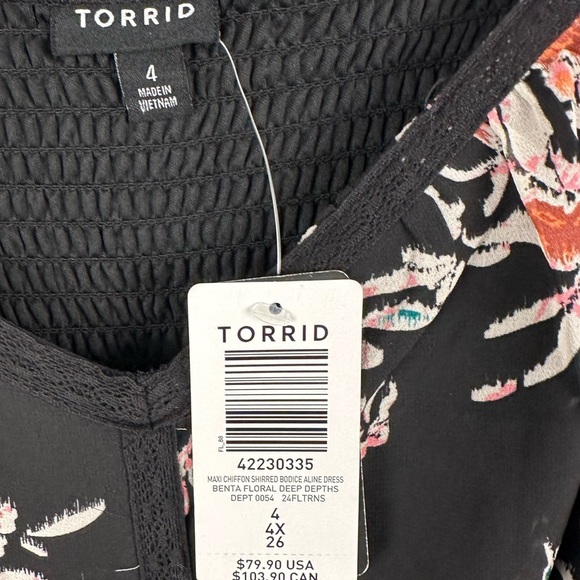 Torrid Floral Chiffon V Neck Tiered Dark Boho Prairie Maxi Dress Women’s Sz 4X - Picture 7 of 10